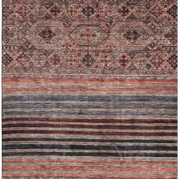 10' X 14' Striped Washable Area Rug With UV Protection (695750) - Rust / Gray / Salmon