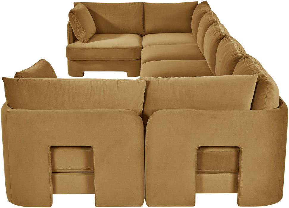 Meridian Furniture Hammond velvet performance fabric 7-piece U-shaped sectional sofa, stationary upholstery, cozy living room setup