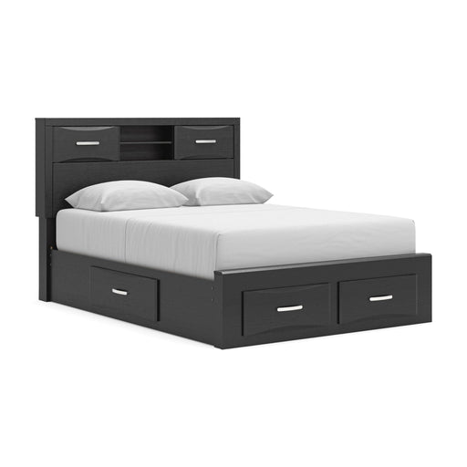 Black Queen Bookcase Storage Bed by Signature Design Ashley with footboard and two under-bed storage units