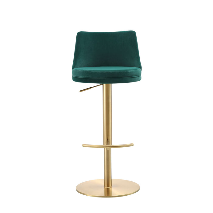 Velvet Low Back Adjustable Height Swivel Bar Chair - Green / Gold
