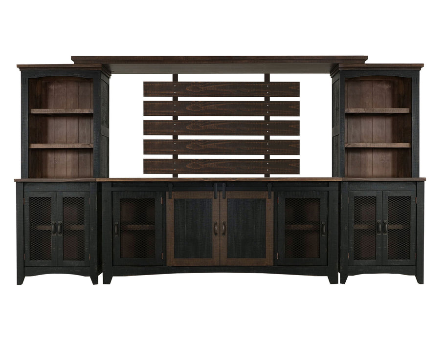 72" Distressed Wood Dining Hutch With Two Doors - Black And Natural
