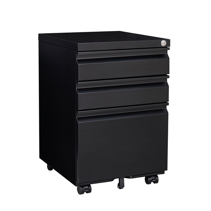 Giga contemporary metal filing cabinet with three drawers, lock, ideal for legal and letter size office storage.