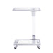 Giga glass top C-shaped sofa side table with metal base, ideal for living room, bedroom, balcony, or office use.