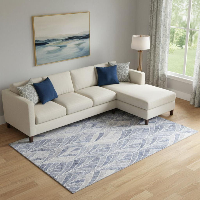 10' X 14' Geometric Washable Area Rug With UV Protection (667593) - Denim Blue / Ivory