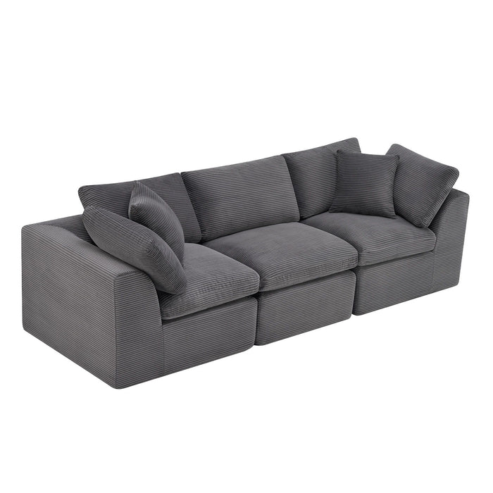 Corduroy Modular Sofa Chaise With Toss Pillows (725199) - Dark Gray