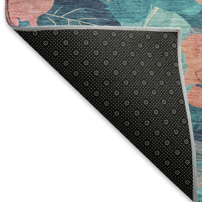 10' X 14' Floral Washable Area Rug With UV Protection (694346) - Salmon / Teal