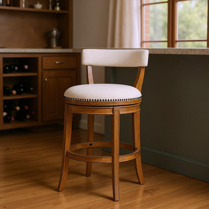 Fabric And Solid Wood Low Back Bar Height Swivel Bar Chair - Linen / Brown