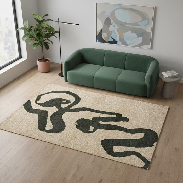 6' X 8' Abstract Washable Area Rug With UV Protection (610009) - Beige / Green