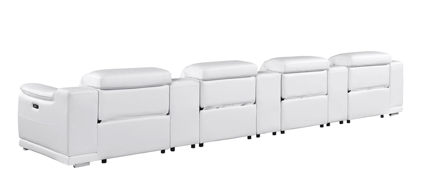 Italian Leather Reclining Metal USB Sofa (720416) - White