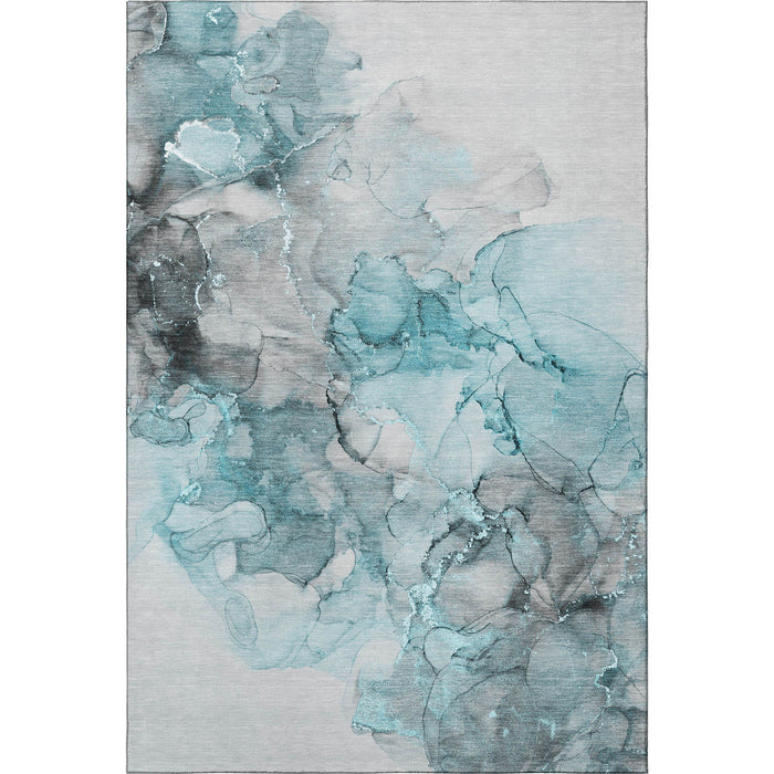 3' X 5' Abstract Washable Area Rug With UV Protection (647315) - Teal / Gray / Ivory