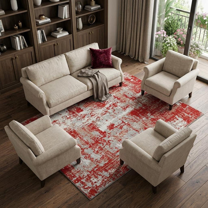 10' X 14' Abstract Washable Area Rug With UV Protection (679156) - Red / Gray / Ivory