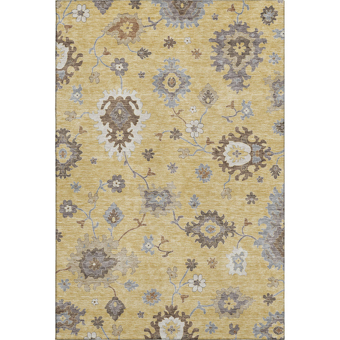 10' X 14' Floral Medallion Washable Area Rug With UV Protection - Gold