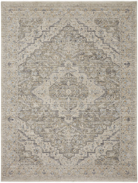 10' X 14' Floral Distressed Area Rug With Fringe (546449) - Ivory / Black / Taupe