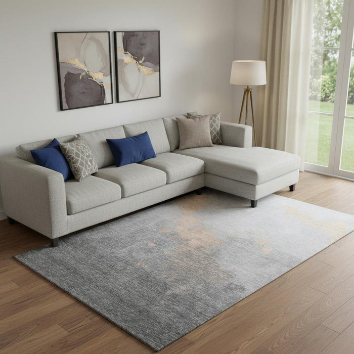10' X 14' Abstract Washable Area Rug With UV Protection (706727) - Peach / Gray