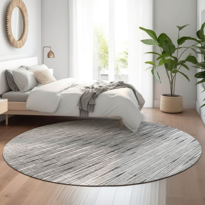 8' Transitional Abstract Washable Round Rug With UV Protection - Gray And Silver