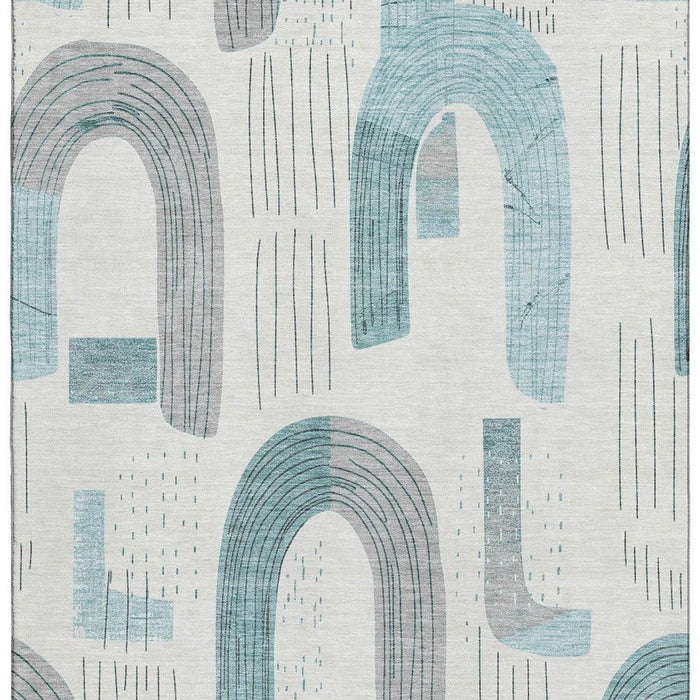 10' X 14' Geometric Washable Area Rug With UV Protection (697560) - Teal / Gray / Silver