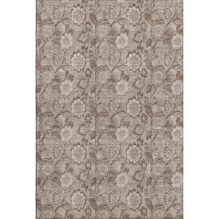 10' X 14' Floral Washable Area Rug With UV Protection (708784) - Brown / Taupe