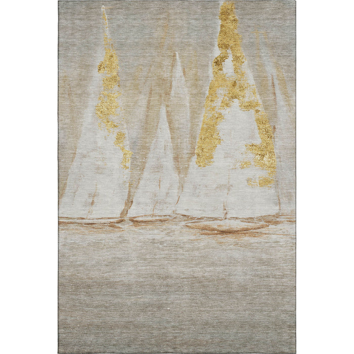 10' X 14' Nautical Washable Area Rug With UV Protection (717314) - Taupe / Gold