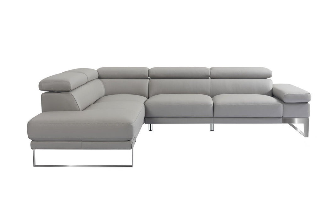 Top Grain Leather L Shaped Two Piece Sofa Chaise Sectional - Gray