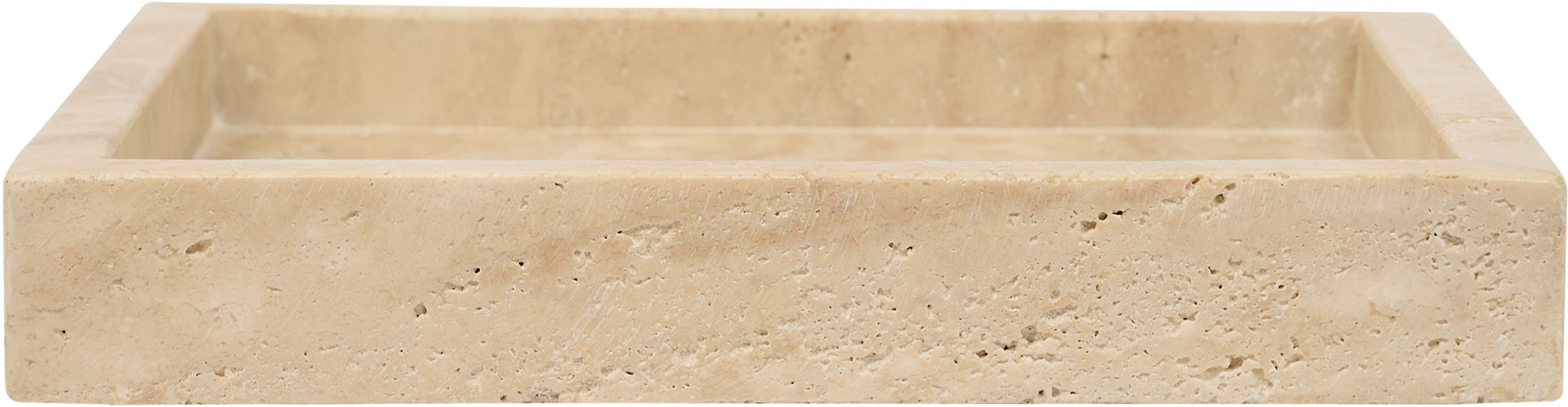 Michael Meridian Furniture travertine tray with raised edges, featuring a sleek, natural stone surface ideal for serving or decorative use.