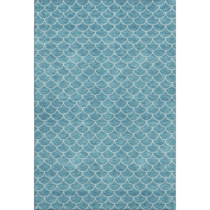 10' X 14' Geometric Washable Area Rug With UV Protection (674197) - Teal / Ivory