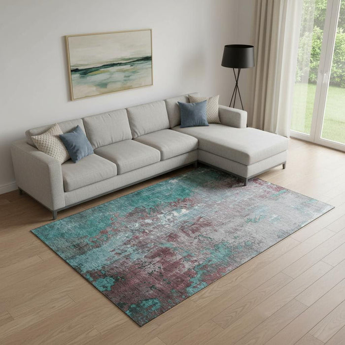 10' X 14' Abstract Washable Area Rug With UV Protection (706379) - Turquoise / Merlot