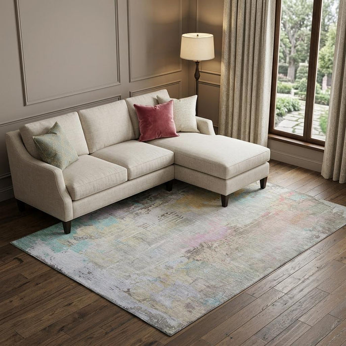 10' X 14' Abstract Washable Area Rug With UV Protection (692154) - Taupe / Teal / Purple