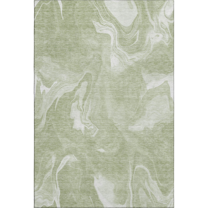 9' X 12' Abstract Washable Area Rug Polyester With UV Protection - Artichoke Green And Ivory
