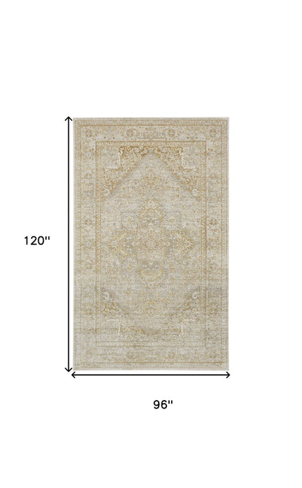 8' x 10' Oriental Power Loom Area Rug - Ivory And Gold