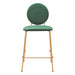 Set of two green velvet and steel counter height bar chairs with gold accents from HomeRoots, modern and stylish seating for home bar.