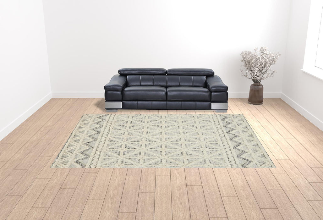 10' x 14' Wool Geometric Tufted Handmade Stain Resistant Area Rug - Ivory And Black