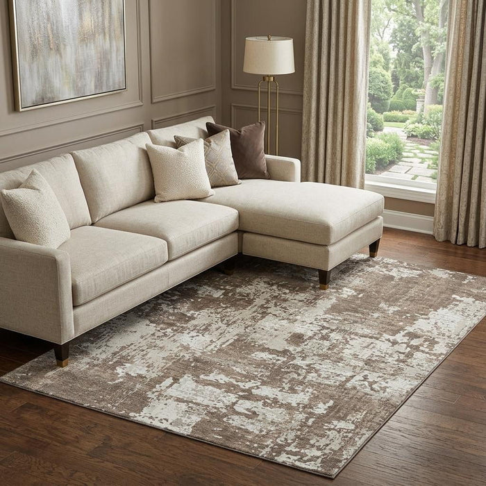 10' X 14' Abstract Washable Area Rug With UV Protection (679102) - Brown / Beige