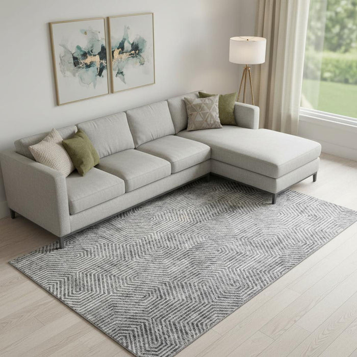10' X 14' Geometric Washable Area Rug With UV Protection (672530) - Silver / Gray
