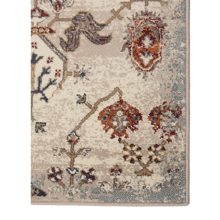 9' x 12' Oriental Power Loom Area Rug - Beige Rust And Navy