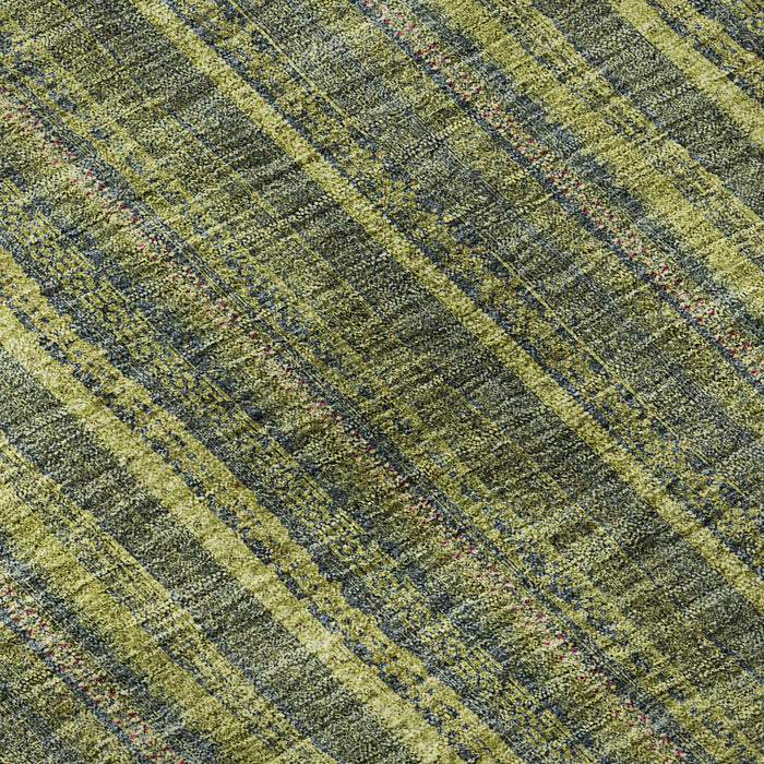 10' X 14' Striped Washable Area Rug With UV Protection (677561) - Olive Green / Navy Blue