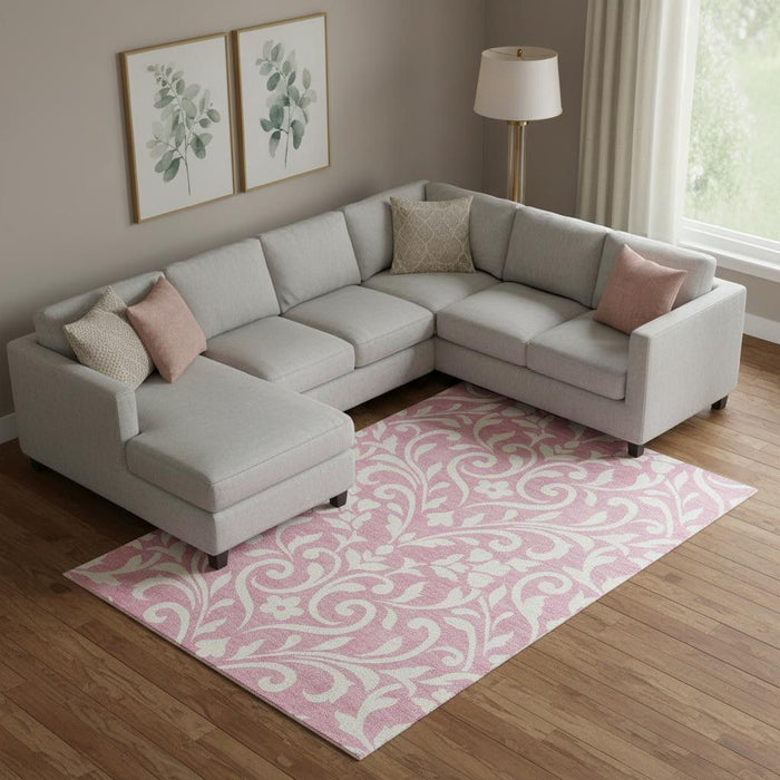 10' X 14' Floral Washable Area Rug With UV Protection (669642) - Pink / Ivory