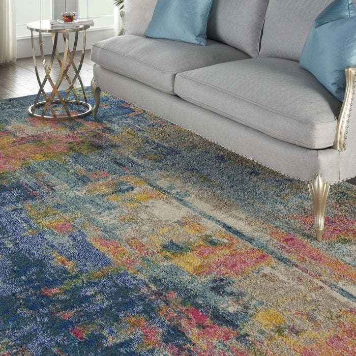 10' X 14' Abstract Power Loom Area Rug - Blue And Yellow