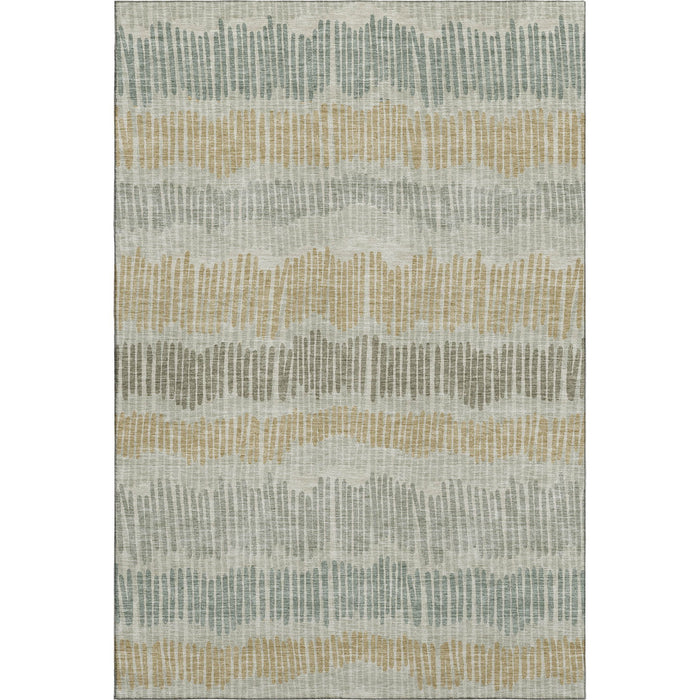 10' X 14' Striped Washable Area Rug With UV Protection (670610) - Beige / Gold / Gray