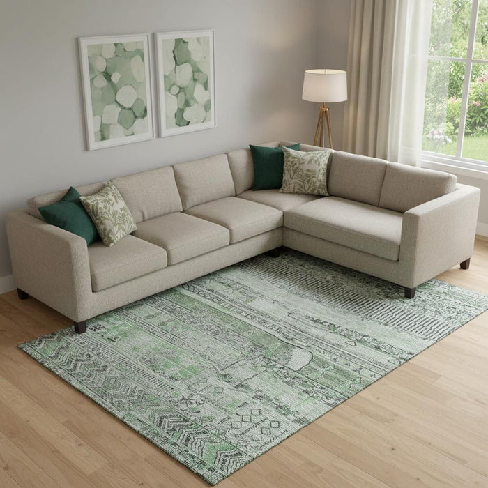 10' X 14' Striped Washable Area Rug With UV Protection (705221) - Sage / Gray