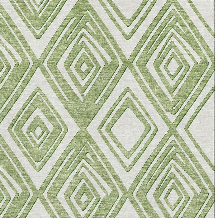 10' X 14' Geometric Washable Area Rug With UV Protection (668403) - Green / Ivory