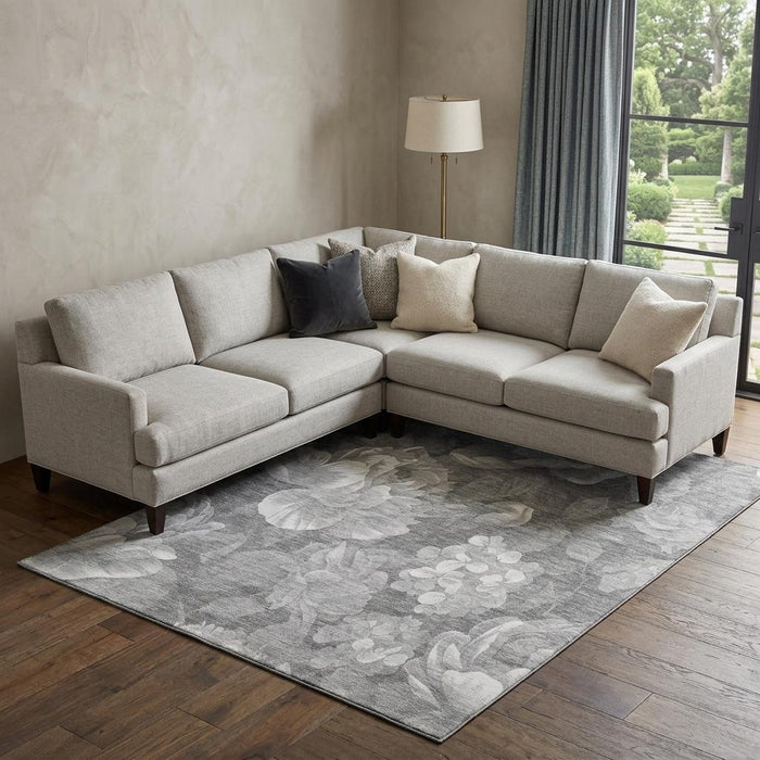 10' X 14' Floral Washable Area Rug With UV Protection (694436) - Gray / Silver / Charcoal