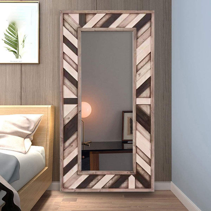 71" Wood Framed Leaning Accent Mirror - Gray / Ivory