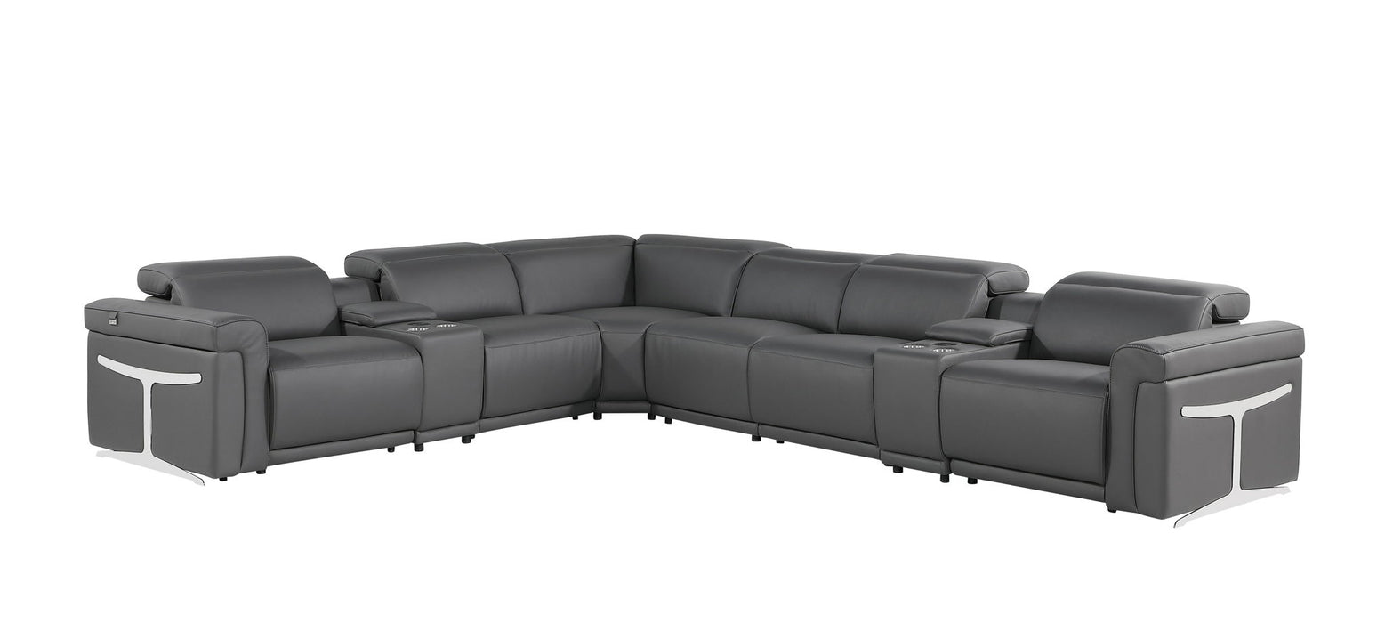 Italian Leather Modular L-Shaped Eight Piece Corner Sectional With Console - Gray