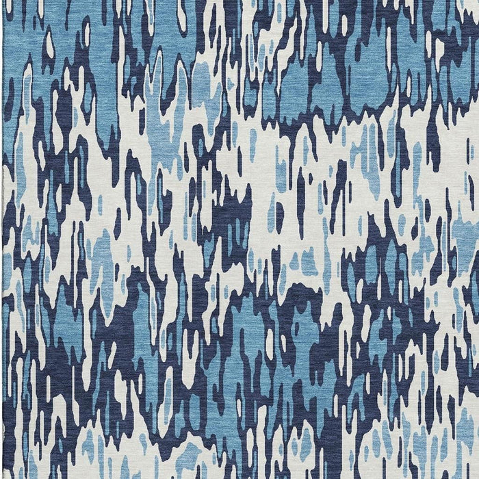 10' X 14' Striped Washable Area Rug With UV Protection (677795) - Blue / Ivory