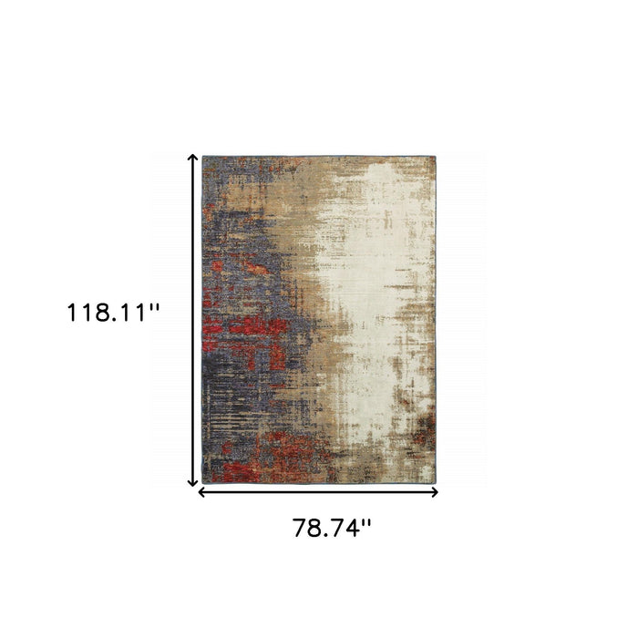 7' x 10' Abstract Power Loom Area Rug - Blue And Beige
