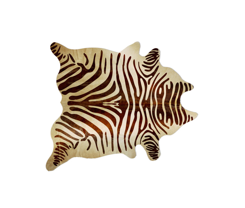 6' x 7' Zebra Print Genuine Cowhide Area Rug - Natural And Brown