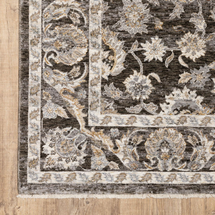 10' x 13' Oriental Power Loom Stain Resistant Area Rug With Fringe - Gray And Ivory