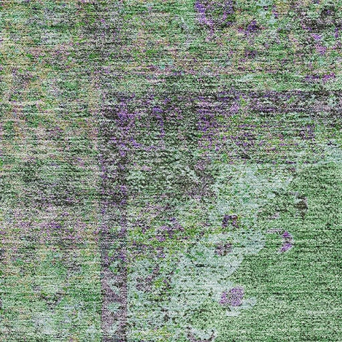 10' X 14' Medallion Washable Area Rug With UV Protection (714847) - Lime Green / Purple
