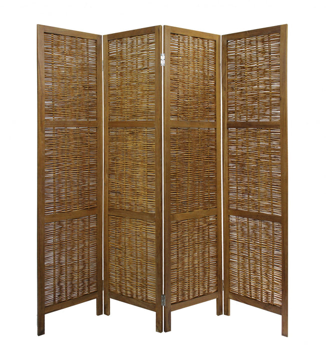 Willow Four Panel Room Divider Screen - Brown