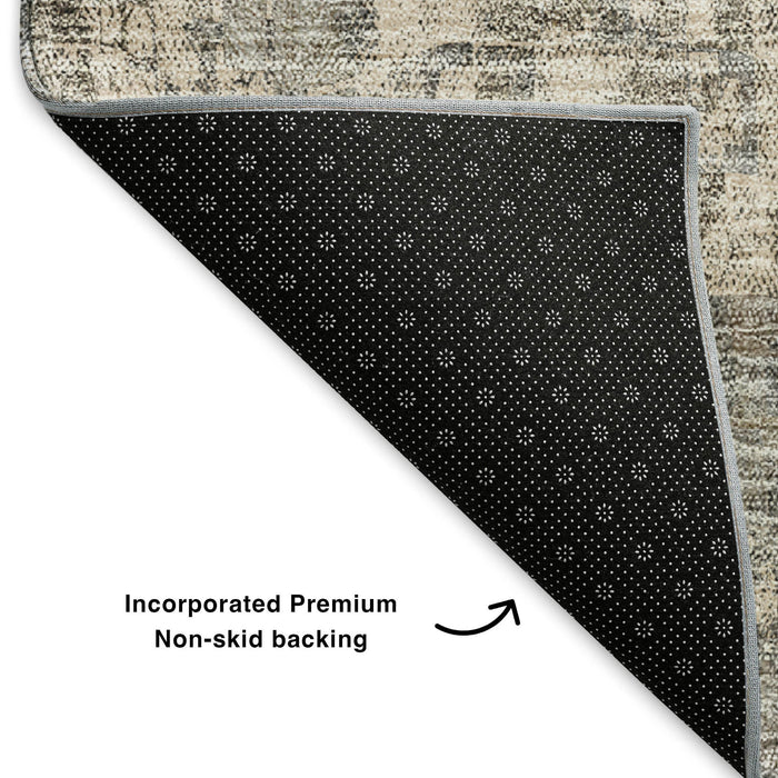 9' X 12' Abstract Washable Area Rug With UV Protection (650235) - Beige / Gray